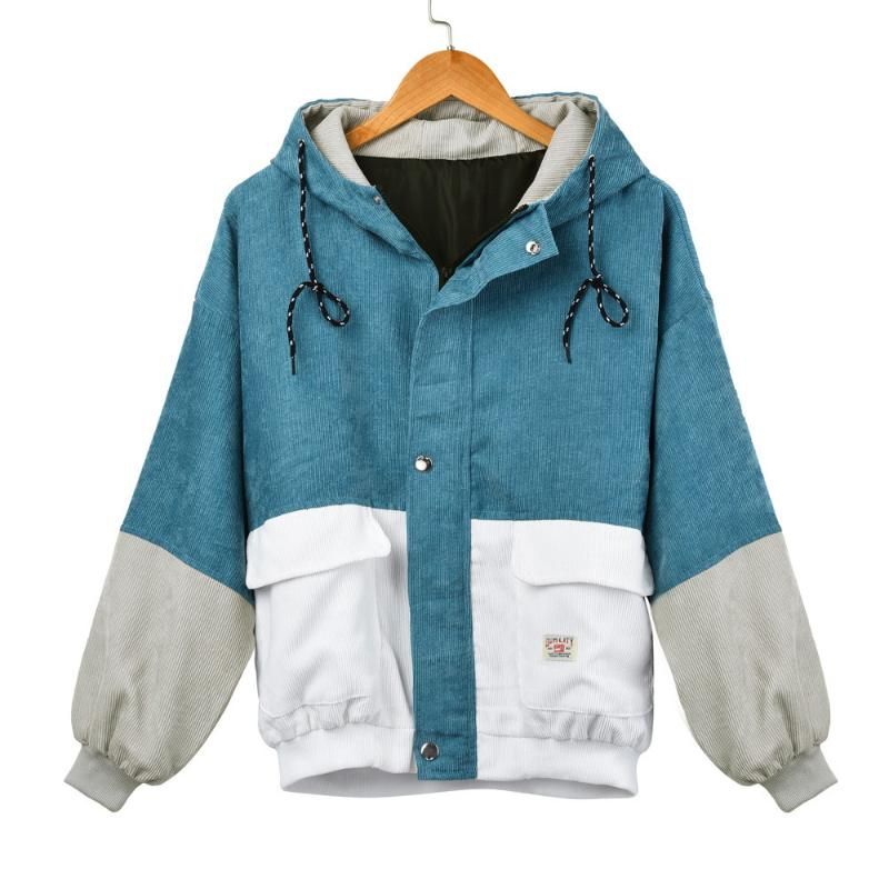 Abrigo De Mujer Manga Larga Patchwork Color Sólido Con Capuc Abrigo De Mujer Manga Larga Patchwork Color Sólido Con Capuc