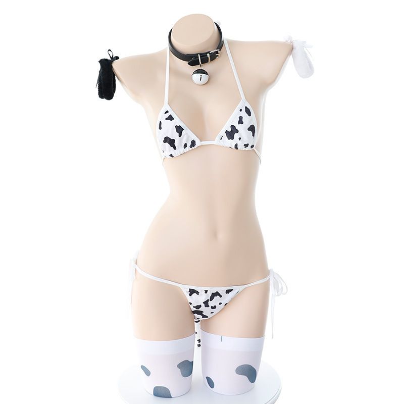 Japonés Leche Cosplay Traje Anime Sexy Kawaii Mini Vaca Bikini Linda  lencería Set Completa Set Diadema