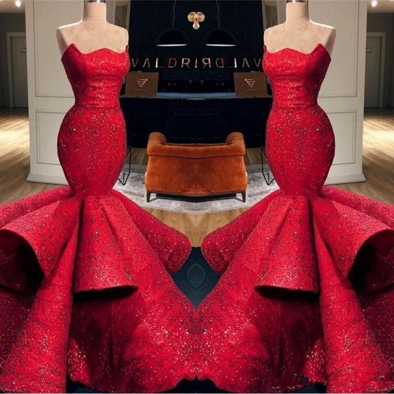 vestidos de noche rojos formales 2021 Satin sin tirantes lentejuelas apliques largo vestido de