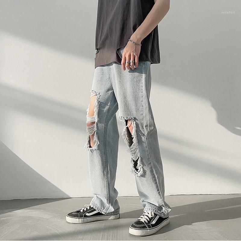 Mens Jeans High Waist Ripped Hip Hop 