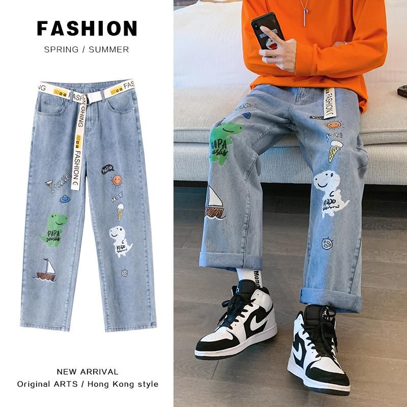Compra Jeans Menores 2021 Dibujos Animados Impreso Tendencia Street Moda  Casual Graffiti Flojo Pantalón Ancho Pantalones Recortados Verano Azul  Harem Barato | Entrega Rápida Y Calidad | Es.Dhgate