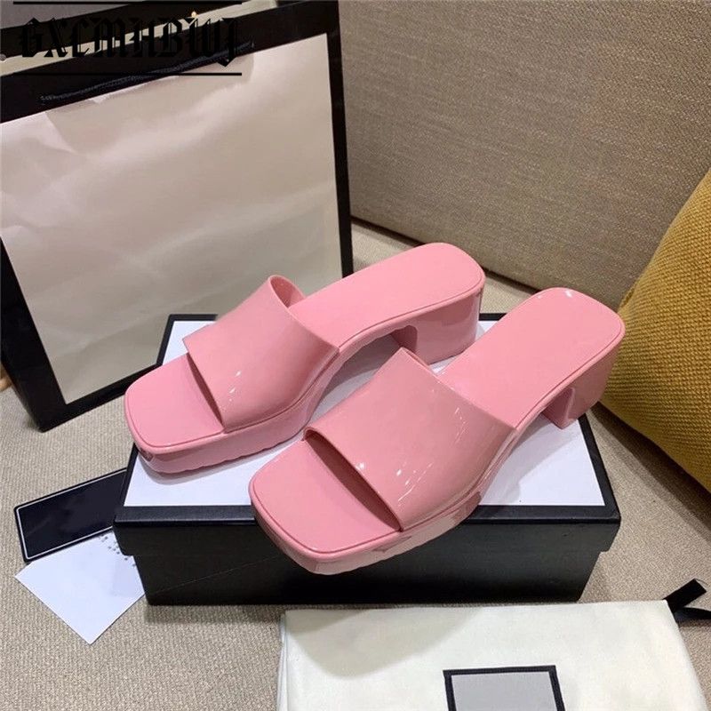 Sandals GXCMHBWJ Jelly PVC Slippers Women Open Toe Candy Colors Chunky Heel Shoes Summer Outdoor Beach Slides Thick Bottom Brand X8R3
