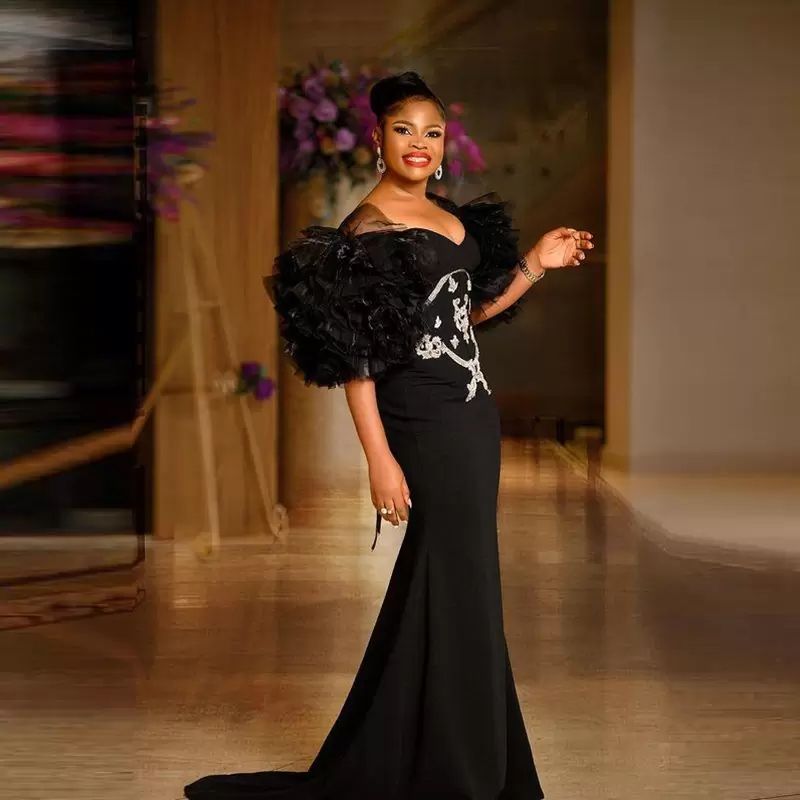 Black African Mermaid Prom Dresses Tiered Puffy Half Sleeves Appliques  Evening Dress For Black Girls Formal Party Gowns M53 From Lilliantan,  $131.7 | DHgate.Com