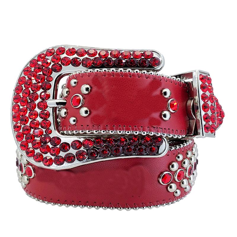 BBBelts Women Fancy Red Glossy Synthetic Leather Square Metal Buckle Belt