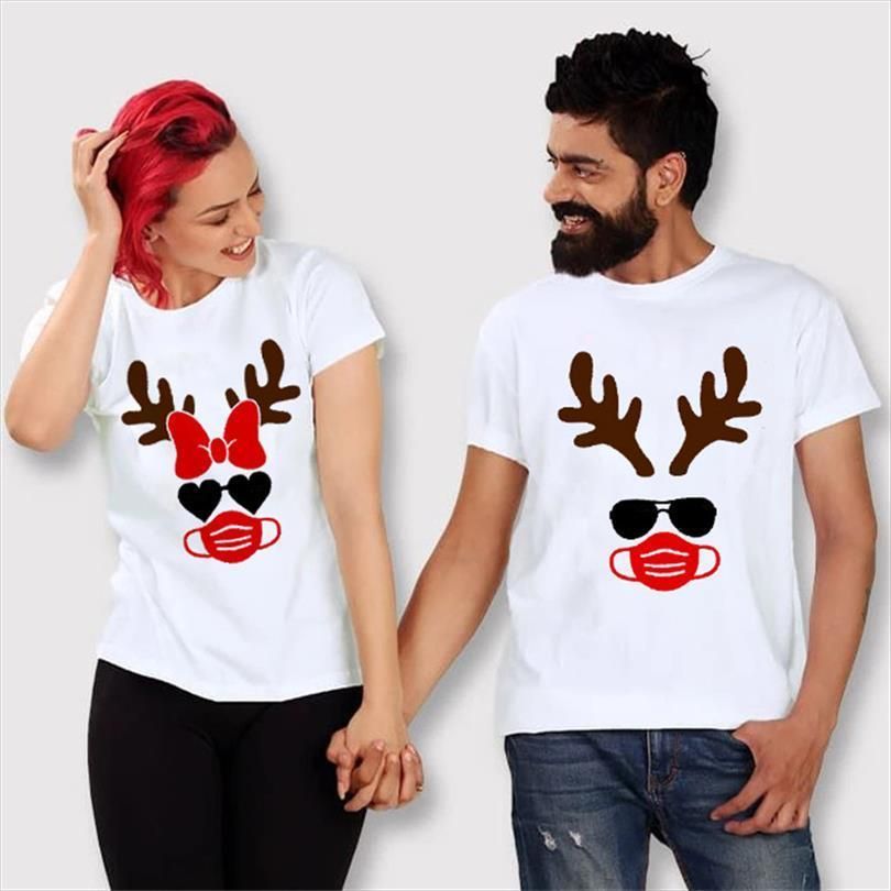 Maycaur Reindeer con máscara para hombre Tops Parejas Moda Fashion Christmas Pareja Casual Cuello