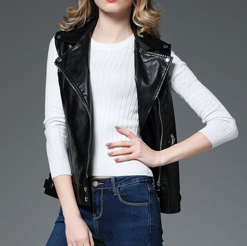 Compra Chaquetas De Mujer Mujer Soft Faux Abrigo De Cuero Spring Sin Mangas  Chaqueta Con Cremallera PU Mujer Rivet Motocicleta Motorista Barato |  Entrega Rápida Y Calidad | Es.Dhgate