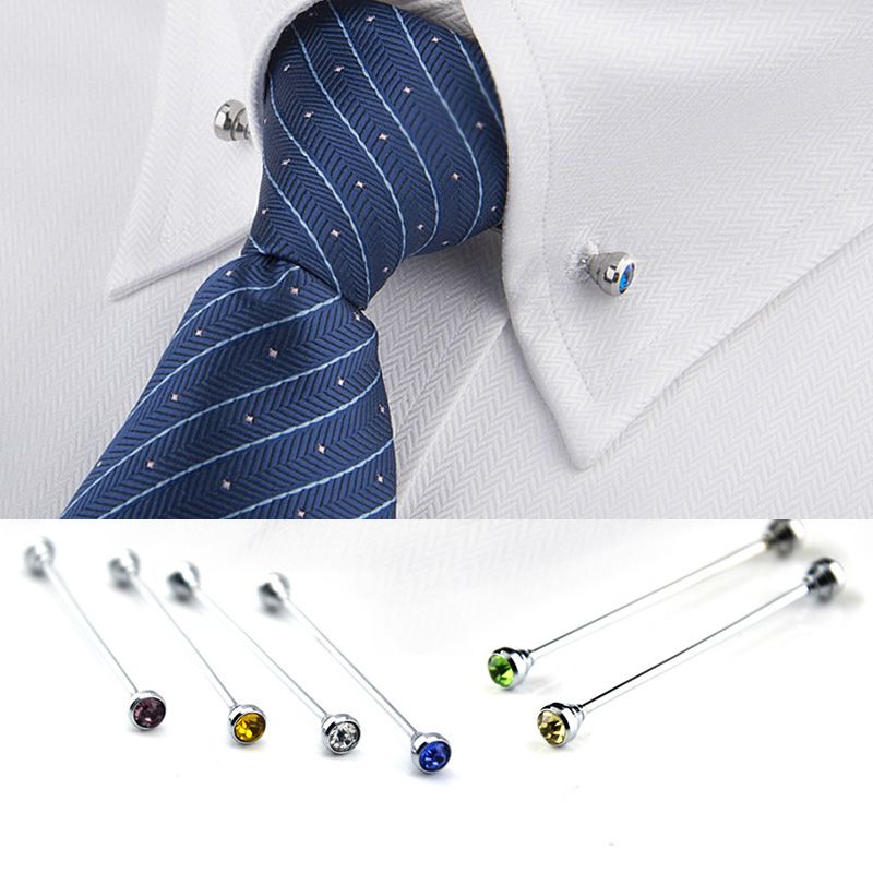 Crystal Men's Collar Bar Pins Tie Pins Necktie Pin Lapel Stick Collar Brooch 