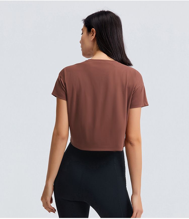 Браун выставляется талия сексуальная быстрая сухая молодая мода короткая футболка йога сетка спортивная рубашка фитнес женский тренажерный зал бегущие топы женщины