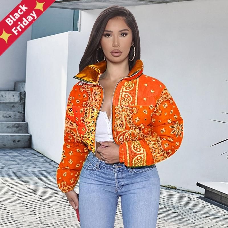 Casual Print Puffer Bandana Jacket 