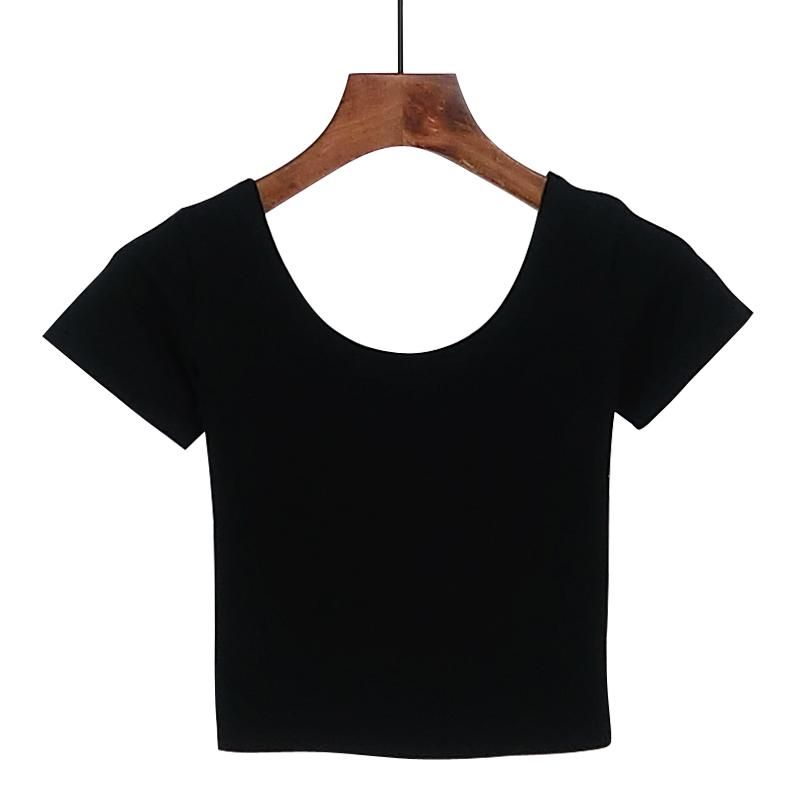 女性のTシャツ2021夏の女性Tシャツ半袖O首カジュアルコットンピュアカラーブラックホワイトレッドイエロートップスティー女性レディースクロップトップ