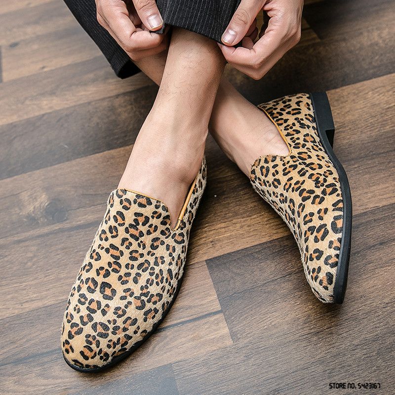Hot Charm Leopard Pointed Pattern Slip On Oxford For Men New Casual Moccasins Oxfords Wedding Dress Shoes Party Driving Flats