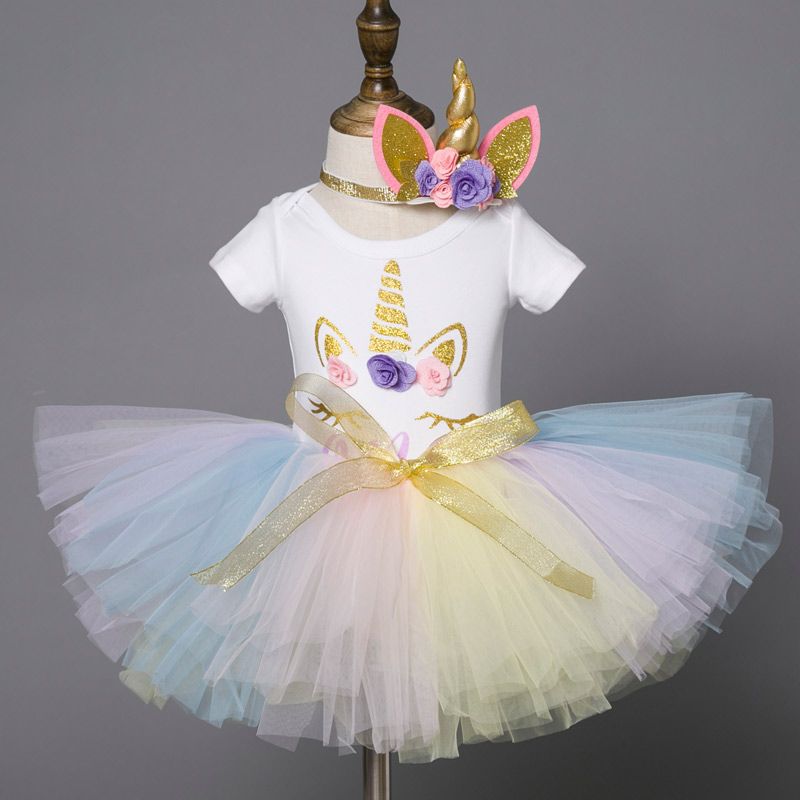 Fancy Unicorn Dress Baby Girl Ropa Vestidos de disfraces Bautismo 1er Fiesta de cumpleaños Cake Colorful Orefits