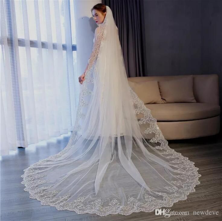 3 M Length Ivory White Cathedral Lace Edge Bride Wedding Bridal Veil Comb New 3 M Length Ivory White Cathedral Lace Edge Bride Wedding Bridal Veil Comb New