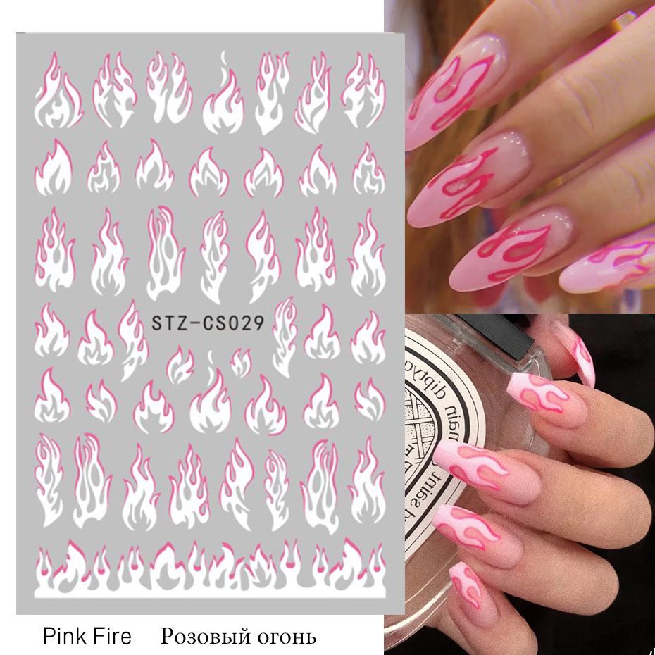 Fire Flame Nail Art Stickers 3D Pink Black Design Adhesive Slider Foils  Blue DIY Wraps Summer Decoration Decals CHSTZCS012 031 1 From Oldtree,  $0.91 | DHgate.Com