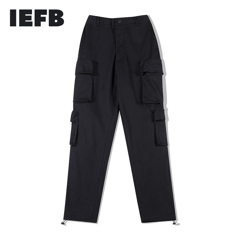 IEFB Multi Pocket мужская хип-хоп уличная одежда мода легинги повседневные брюки Trend эластичные талии черные брюки 9Y7476 210524