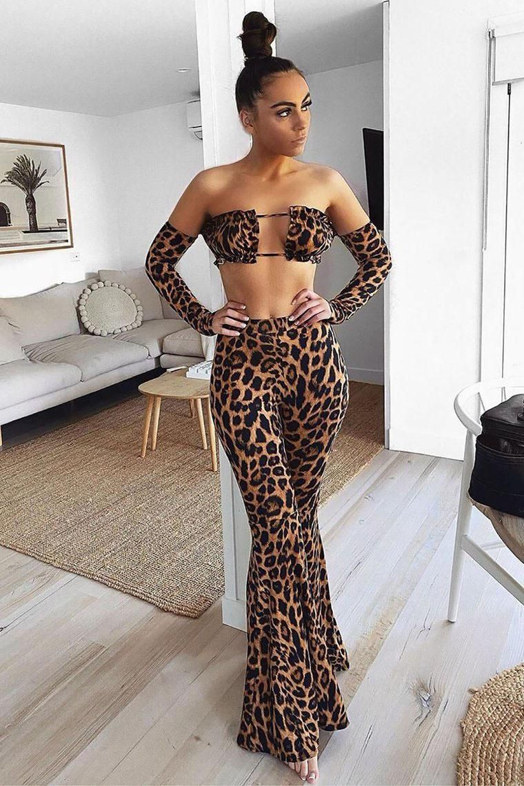 Womens T Shirt Leopard Print Sexy Set 