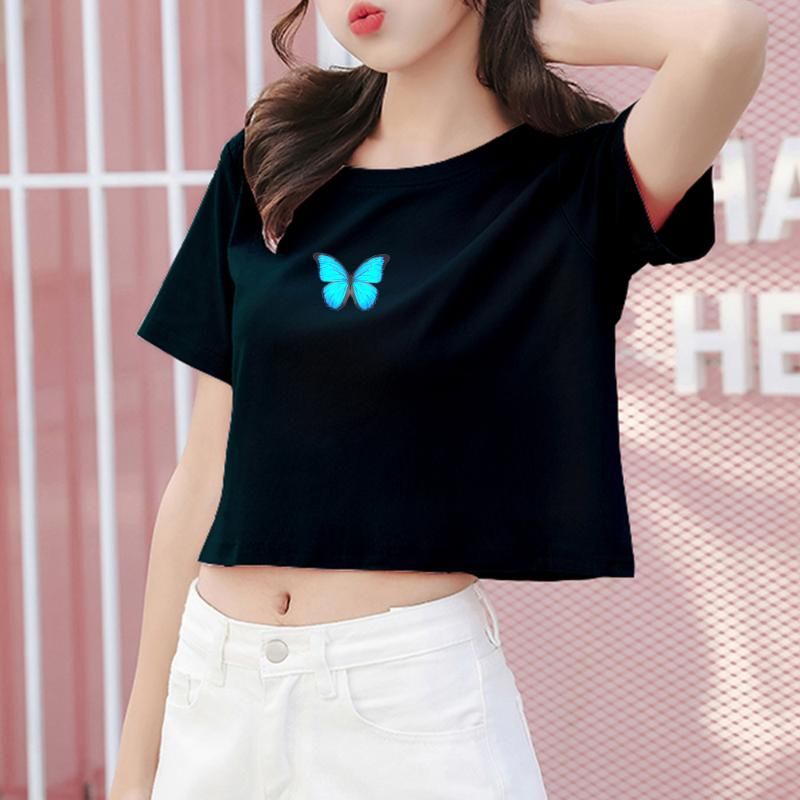 Camiseta mujer Butterfly Tshirt Tumblr Chica coreana Verano Streetwear O-cuello de manga corta gráficos