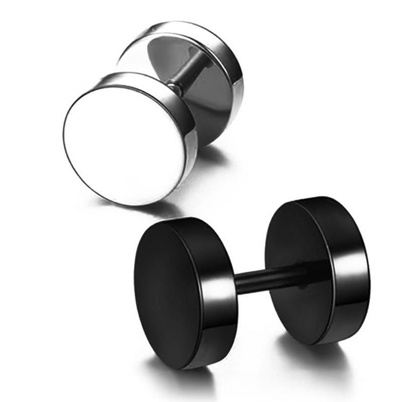 2 PCS Black Stainless Steel Round Dumbbell Studs Men's Women's Earrings 3-14mm