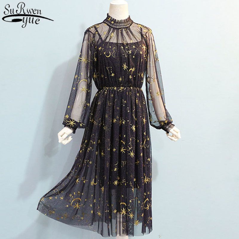 Star and moon mesh dress top