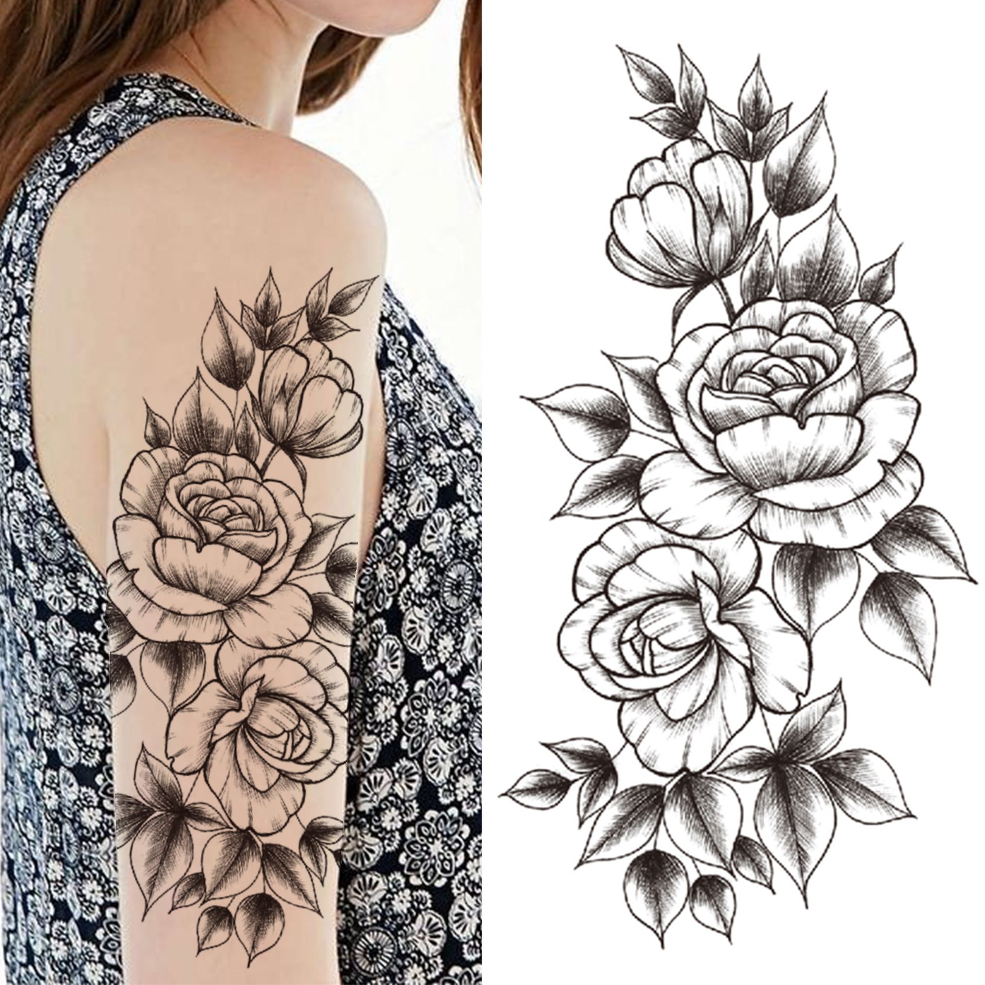 Waterproof Temporary Tattoos Sticker Tattoo Stickers For Adults Women Girls Arm Sexy Peony Beauty Rose Anemone Dahlia Flower Black Large Fake Sleeve Tatoos Leg From Zxr3030 0 86 Dhgate Com