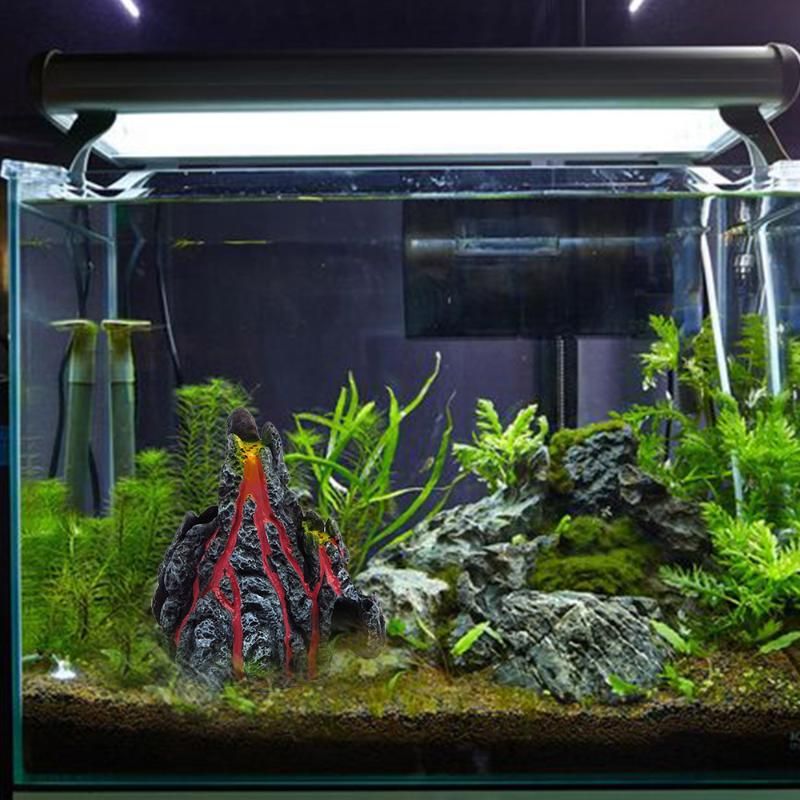 Aquarium Volcano Shape Air Bubble Stone Oxygen Pump LED Light Fish Tank Decor 