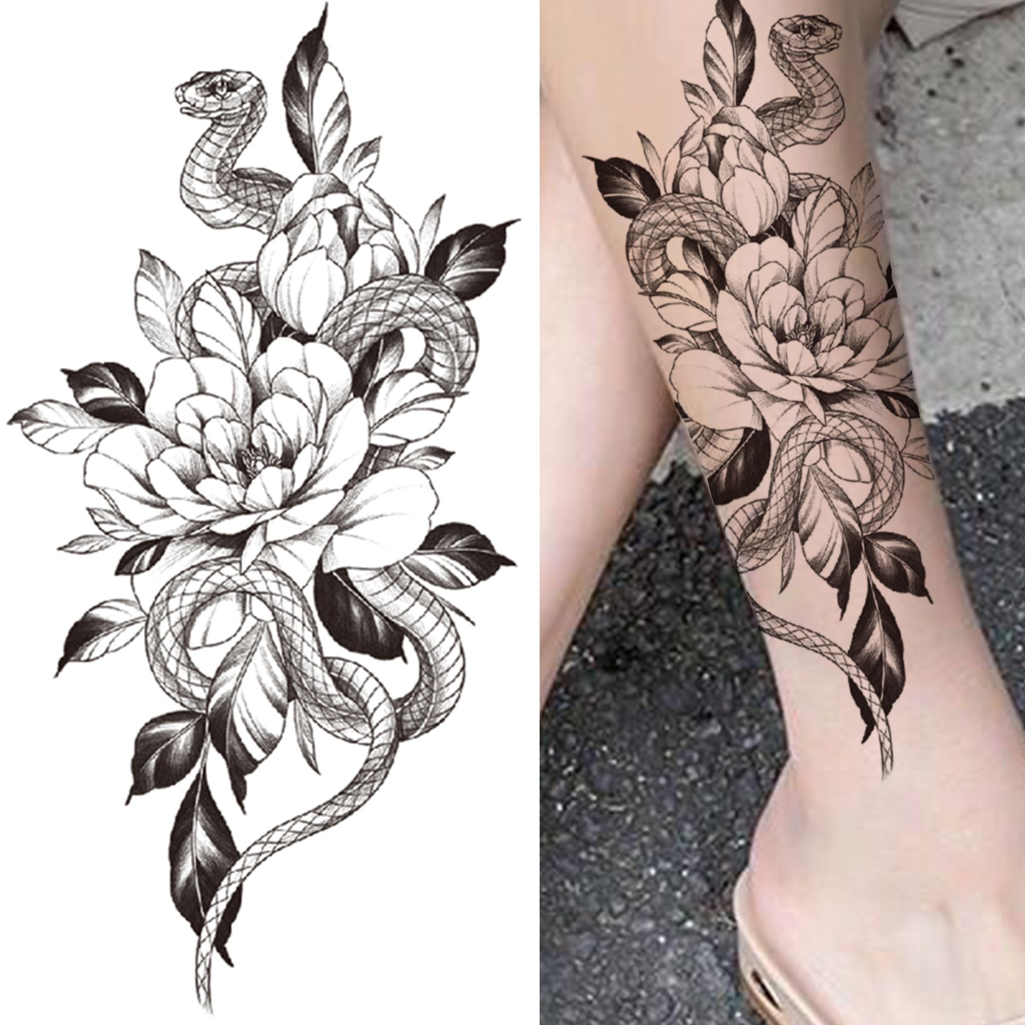 PerfectionsRealistic Snake Flower Temporary Tattoos For Women Girls Black  Peony Anemone Orchid Rose Tattoo Sticker Fake Self Adhesive Tatoo From  Perfections, $5.63 | DHgate.Com