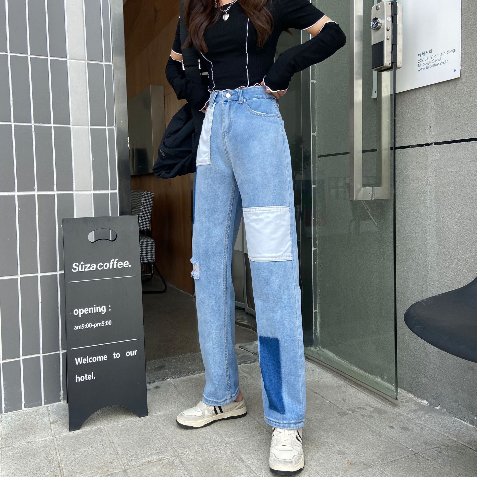 Compra Graduado Color Choque Parche Agujeros Jeans Mujeres Alta Cintura  Ancha Pierna Jean Hembra 2021 Verano Fino Delgado Suelto Suelto Recto  Pantalones De Mezclilla Barato | Entrega Rápida Y Calidad | Es.Dhgate