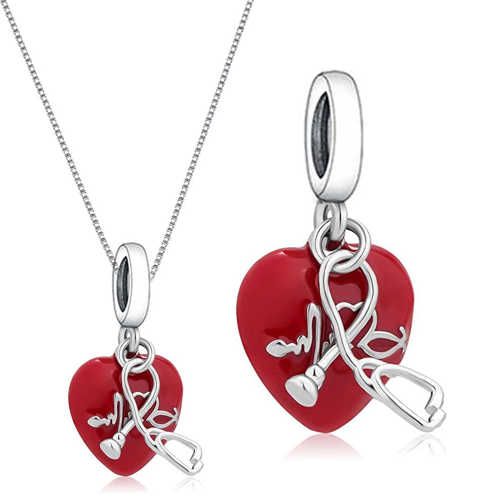 925 Plata Esterlina Madre E Hija Colgante De Corazón Rojo De 925 Plata Esterlina Madre E Hija Colgante De Corazón Rojo De