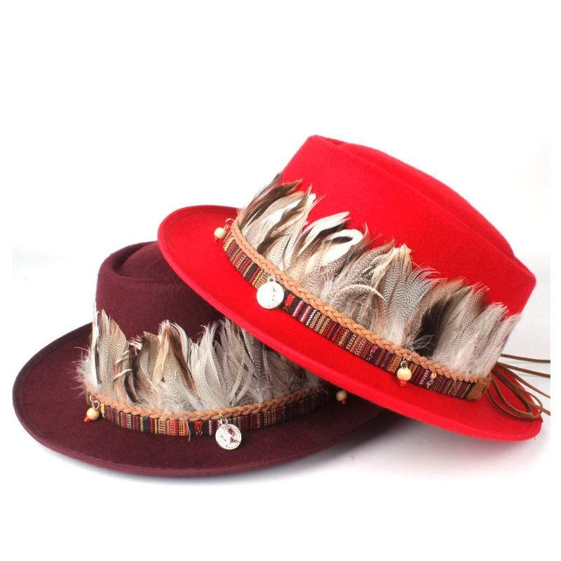 Stingy Brim Hats Feather Women Pork Pie 