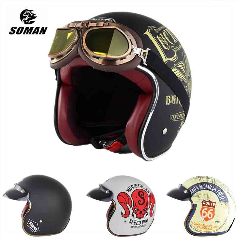Soman Retro Cara Open Scooter S Chopper Casco Moto Vespa Vintage Helmets