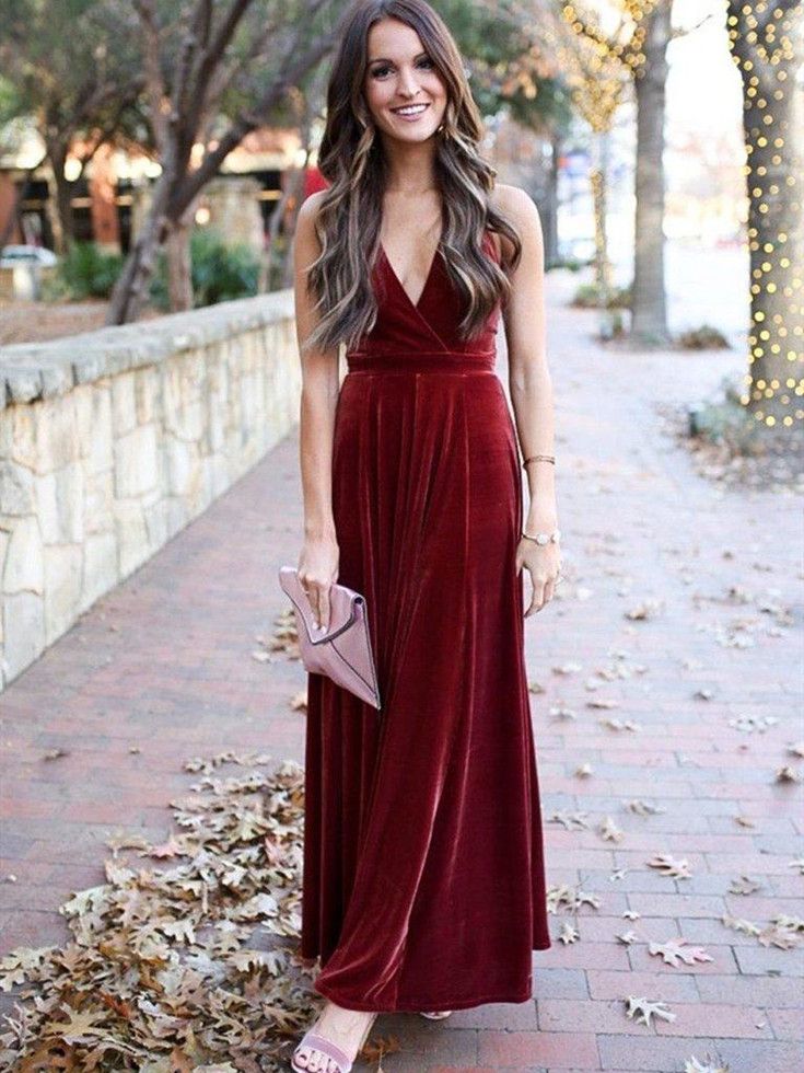 Burgundy Velvet A Line Prom Dresses 