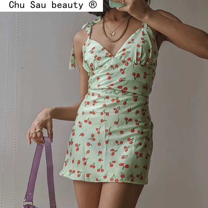Vestidos Mujer Verano Sin Mangas Cintura Estampado Cherry Vestido Vestidos Mujer Verano Sin Mangas Cintura Estampado Cherry Vestido
