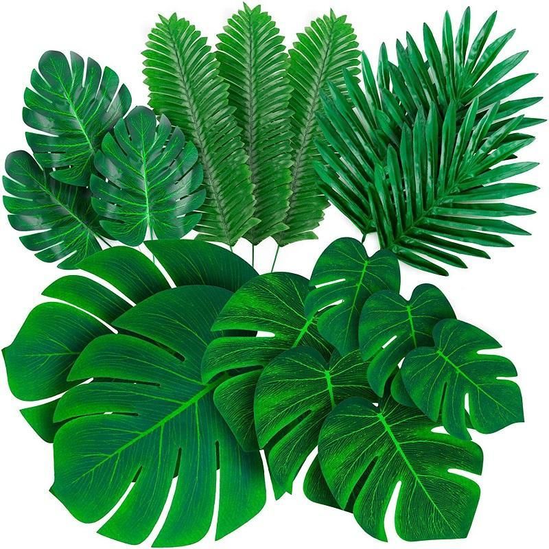 장식 꽃 화환 사파리 정글 하와이 루아 아 파티 테이블 장식에 대 한 줄기와 큰 작은 녹색 가짜 야자 잎 장식