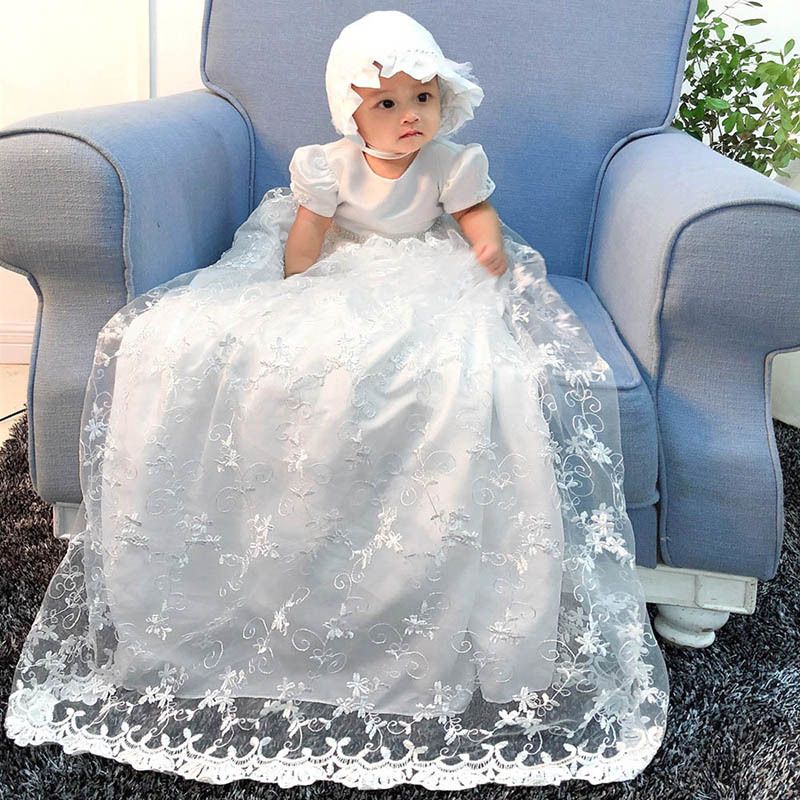 Chicas para niñas Boutique Boutique vestido de bautismo blanco algodón bordado encaje alargar el vestido de Chicas para niñas Boutique Boutique vestido de bautismo blanco algodón bordado encaje alargar el vestido de