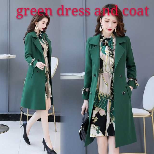 Zielona sukienka i płaszcz