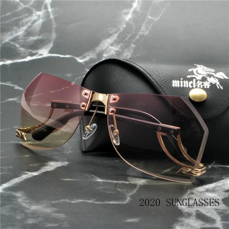 Kadınlar Adam Moda Güneş Gözlüğü Vintage Çerçevesiz Elmas Yarı-Metal Pembe Sarı Gözlük Kutusu FML ile