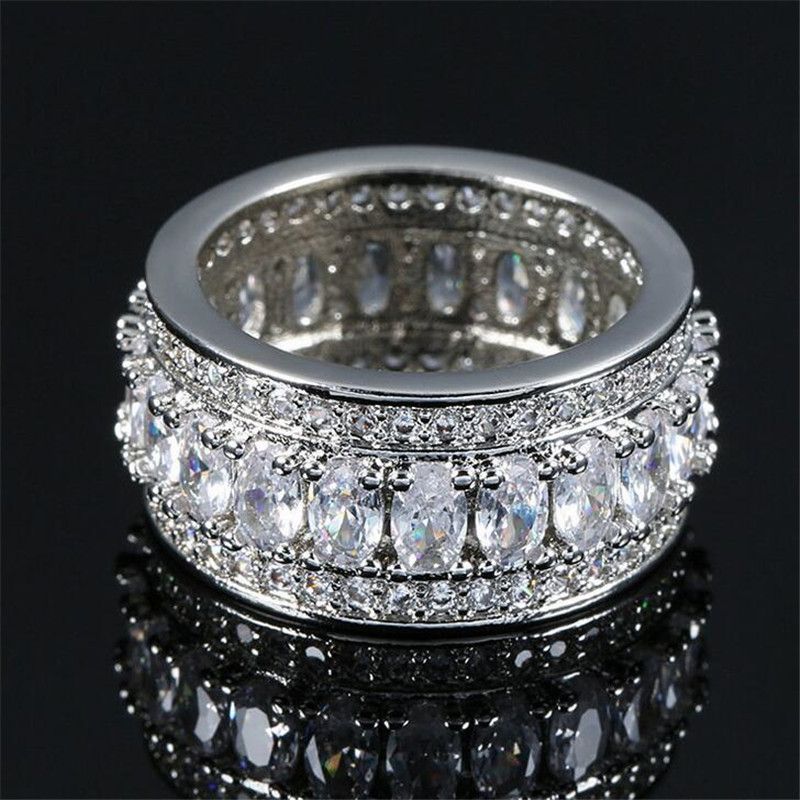 Fashion 925 Silver Diamond Gemstone Round Band Rings Wedding Jewelry Size#6-10 Fashion 925 Silver Diamond Gemstone Round Band Rings Wedding Jewelry Size#6-10