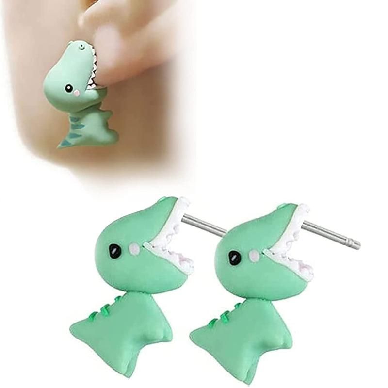 Stud 1 Pair Handmade Polymer Clay Animal Earrings For Women Cute 3D Cartoon Colorful Jewelry Lovely Dinosaur Print Stud 1 Pair Handmade Polymer Clay Animal Earrings For Women Cute 3D Cartoon Colorful Jewelry Lovely Dinosaur Print