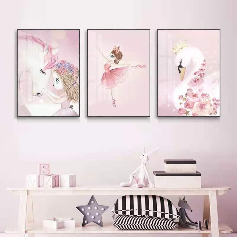 Paintings Children's Room Princess Wall Bedroom Nordic Style Cartoon Anime  Mural Living Decoration Painting Girl