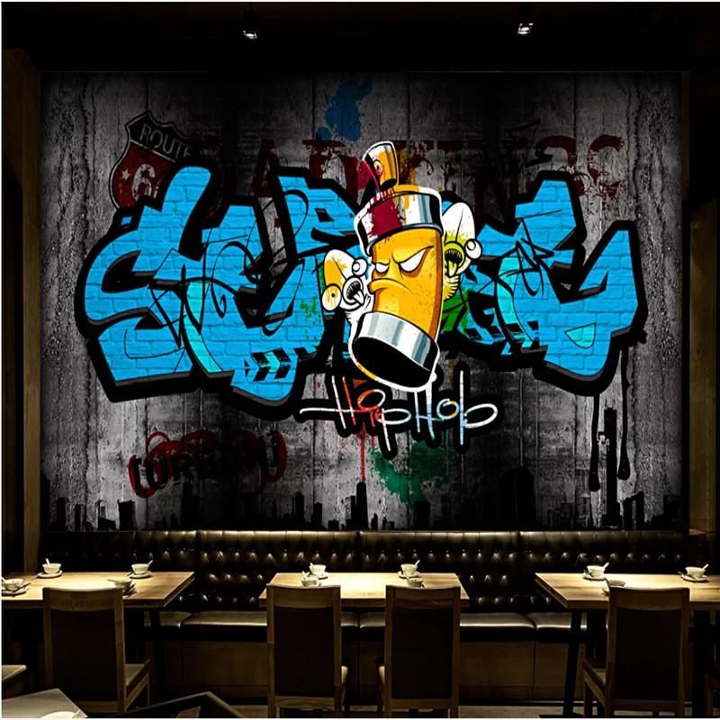 Fondos de pantalla Europa y Americana Trend Street Graffiti KTV Bar Papel de pared 3D Rock Fondos de pantalla Europa y Americana Trend Street Graffiti KTV Bar Papel de pared 3D Rock