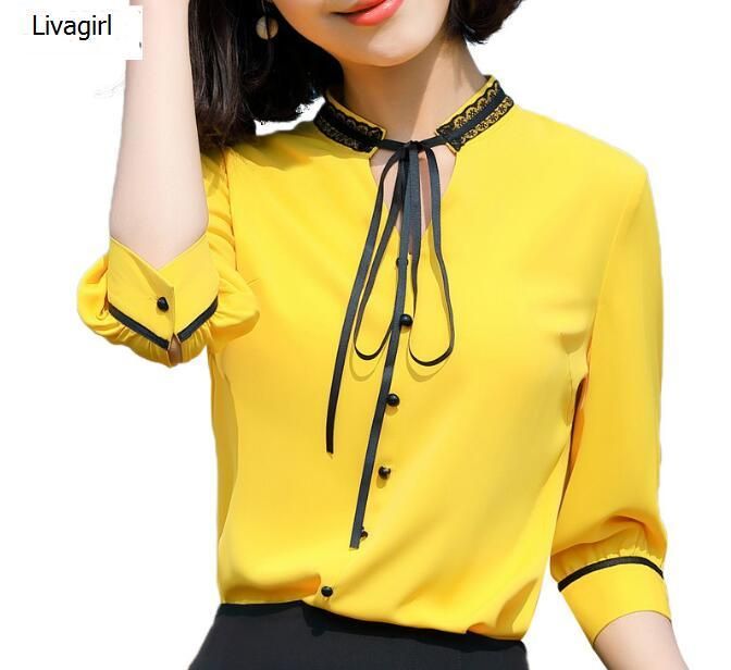 Compra Blusas De Mujer Camisetas De Moda Blusa Amarilla Mujeres 2021 Top  Top De Verano Camisa De Manga Para Las Señoras De Oficina Ropa De Trabajo  Formal Blusas Barato | Entrega Rápida
