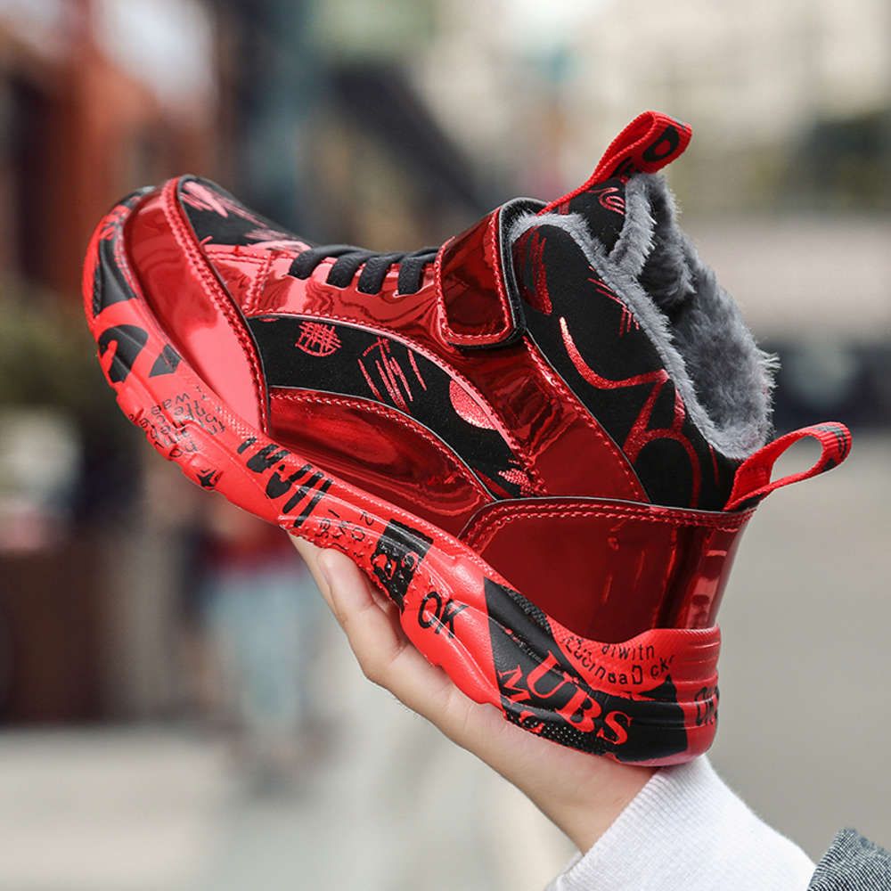 Herfst Winter Tiener Schoen voor Jongen Zwart Gouden Jongen Leren  Sportschoenen Hoge Lopende Schoenen Kinderen met