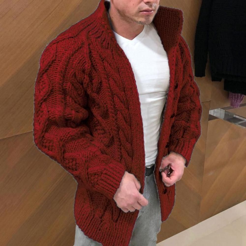 Suéter Hombres Cardigan Color Beige Color Otoño Invierno Ropa Grueso Punto de punto Abrigo