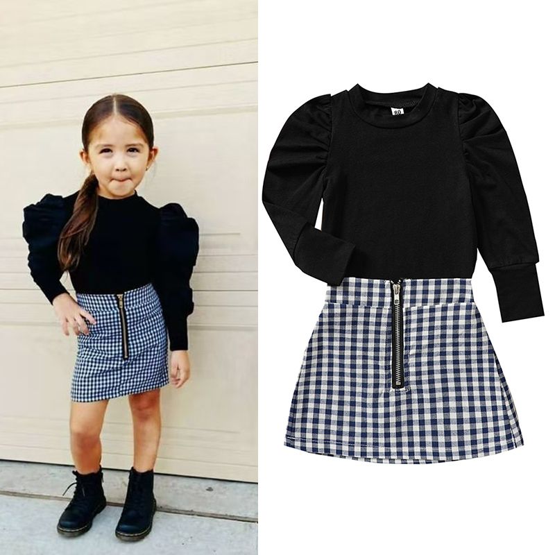 Kids Clothing Sets Girls Outfits Children Puff Sleeve Tops+Zipper Plaid  Skirts Spring Autumn Boutique Fashion Baby Clothes Z3959 From Babyking8888,  $ 