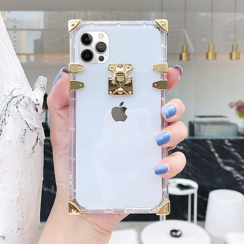 Diamonds Leather Square Trunk Box Phone Case Cover For iPhone 11 12 13 14 7  8 XS