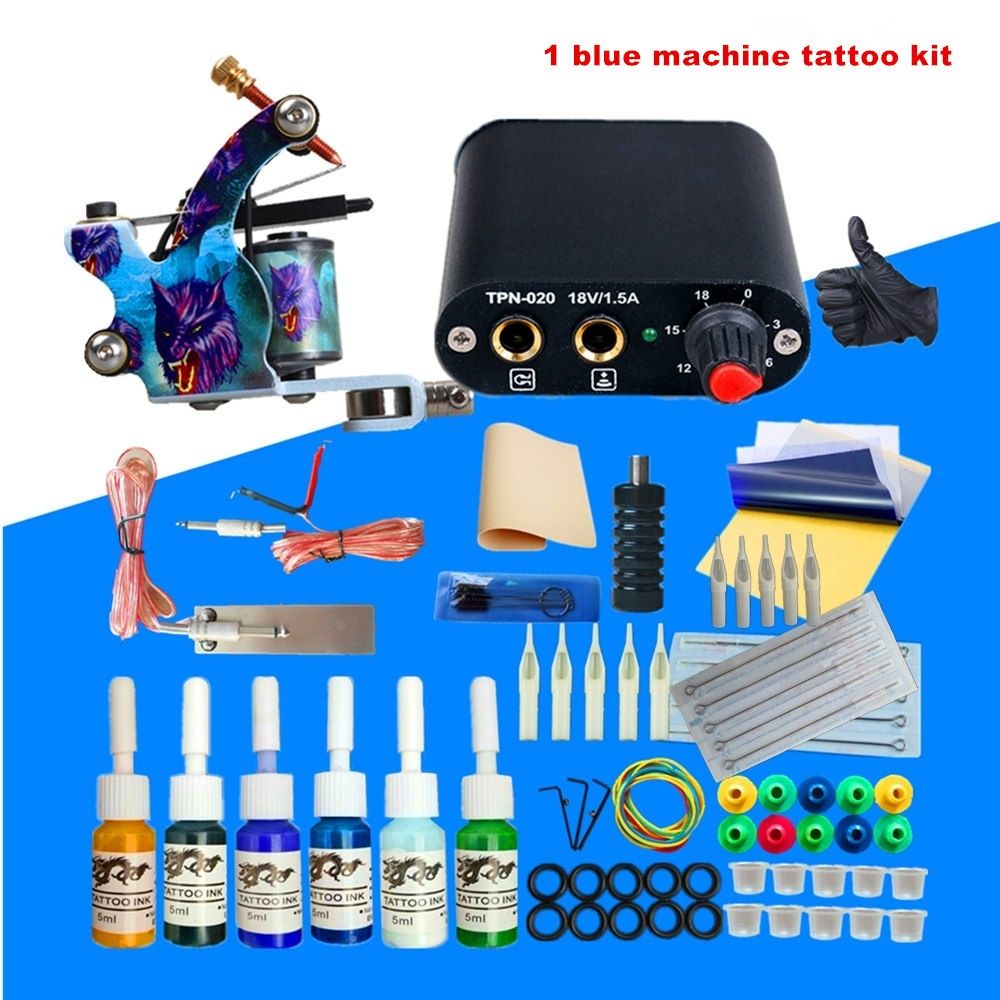 Complete Tattoo Gun Kit For Starter Beginner Power Supply Inks Needles Guns Small Configuration