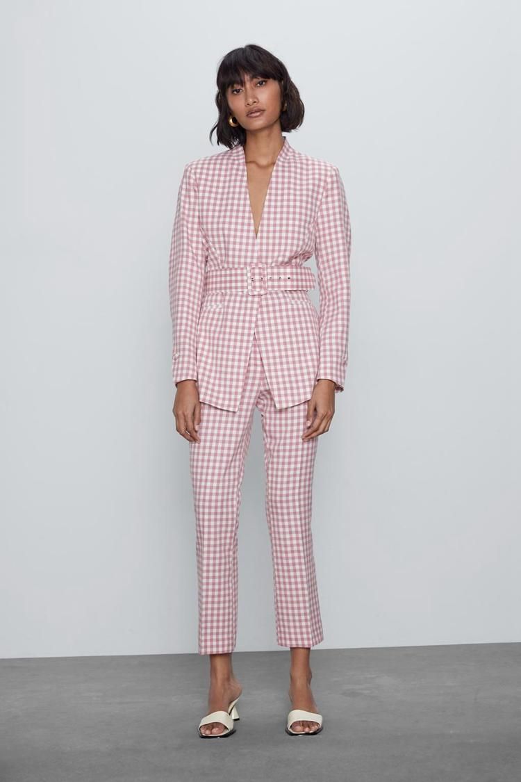 pink plaid suit women's