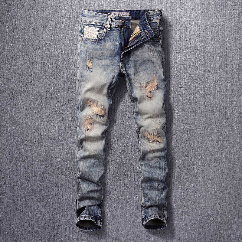 Compra Jeans De Moda De Estilo Italiano Hombres De Alta Calidad Slim Fit  Destruido Destruido Lavado Retro Lavado Vintage Patchwork Designer Denim  Pantalones MC1U Barato | Entrega Rápida Y Calidad | Es.Dhgate
