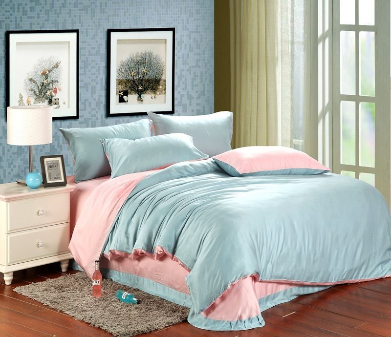 Luxury Pink Blue Bedding Set Sheets Queen Duvet Cover King Size