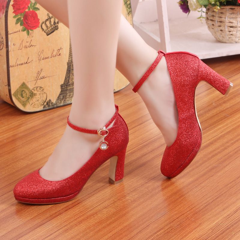 2015 Elegant High Heels Formal Party Solid Gliter Thick Pumps Shoes New ...